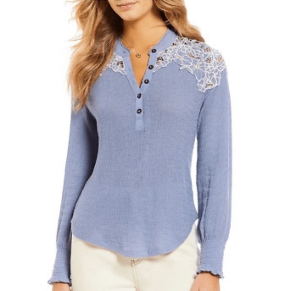 Free People Easy Breezy Long Sleeve Henley Top Size XS
